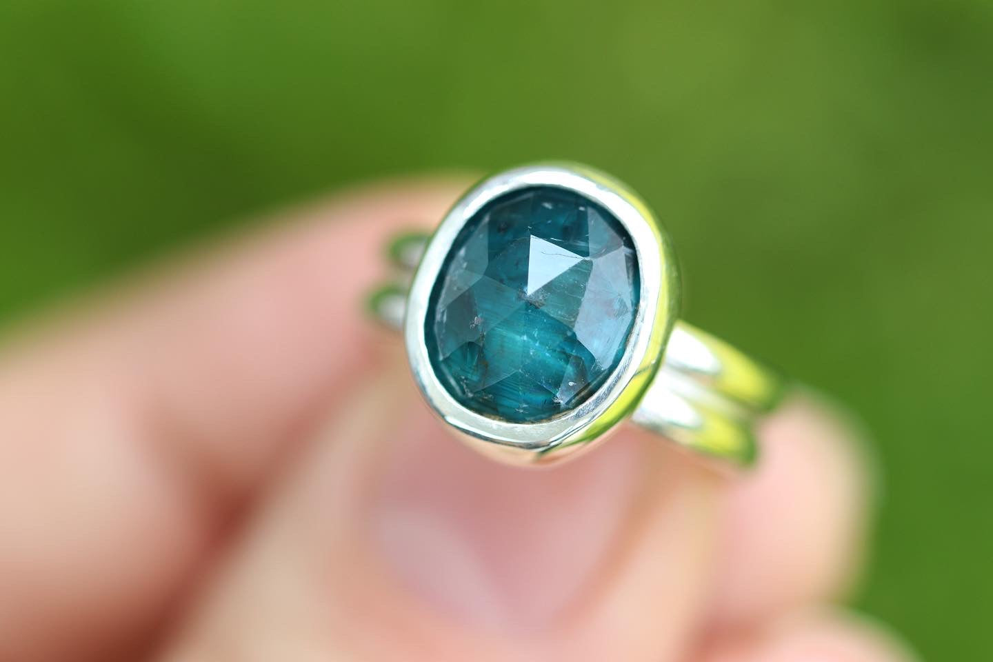 Sterling silver rose cut blue kyanite ring US size 6.75