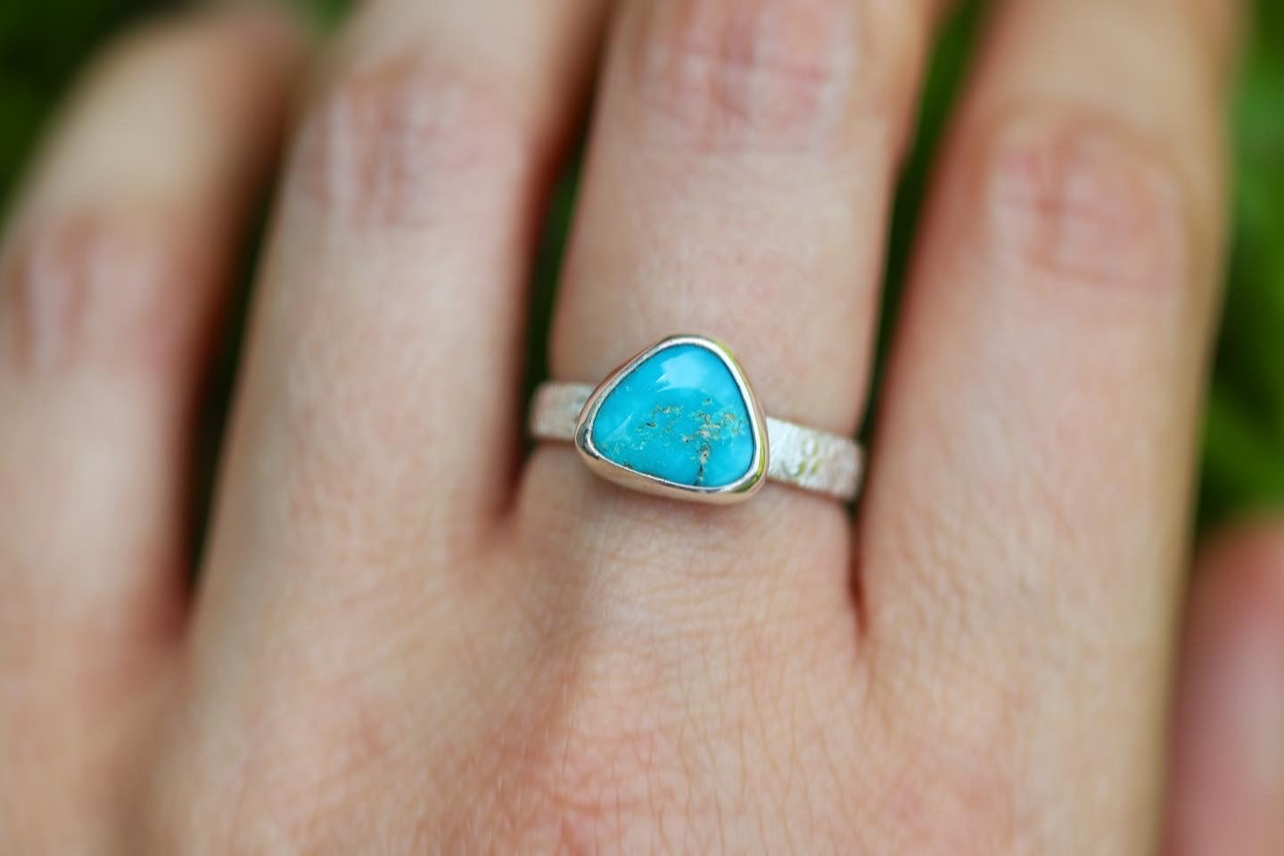 Sterling silver natural morenci turquoise ring US size 6.5