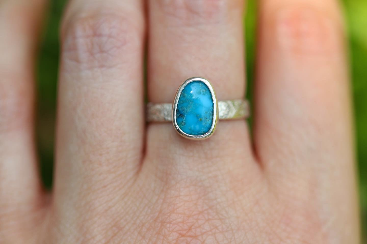 Sterling silver natural morenci turquoise ring US size 7