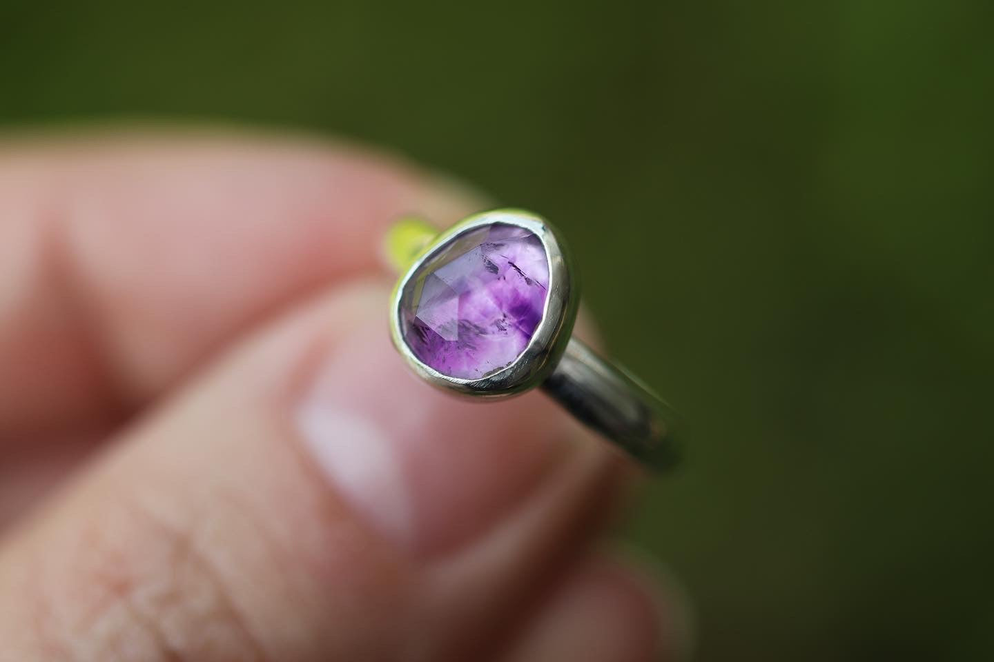 Sterling silver rose cut amethyst ring US size 6.5