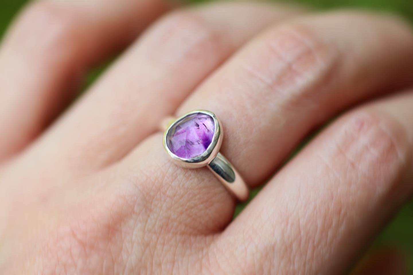 Sterling silver rose cut amethyst ring US size 6.5