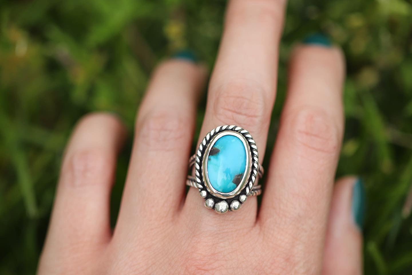 Sterling silver Carico Lake turquoise ring US size 7.5