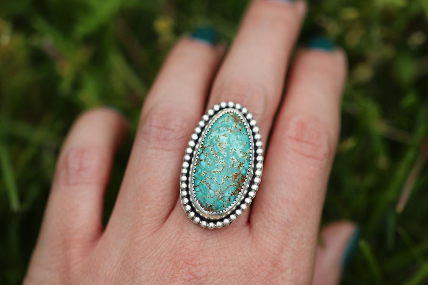 Sterling silver natural number 8 turquoise ring US size 7.5