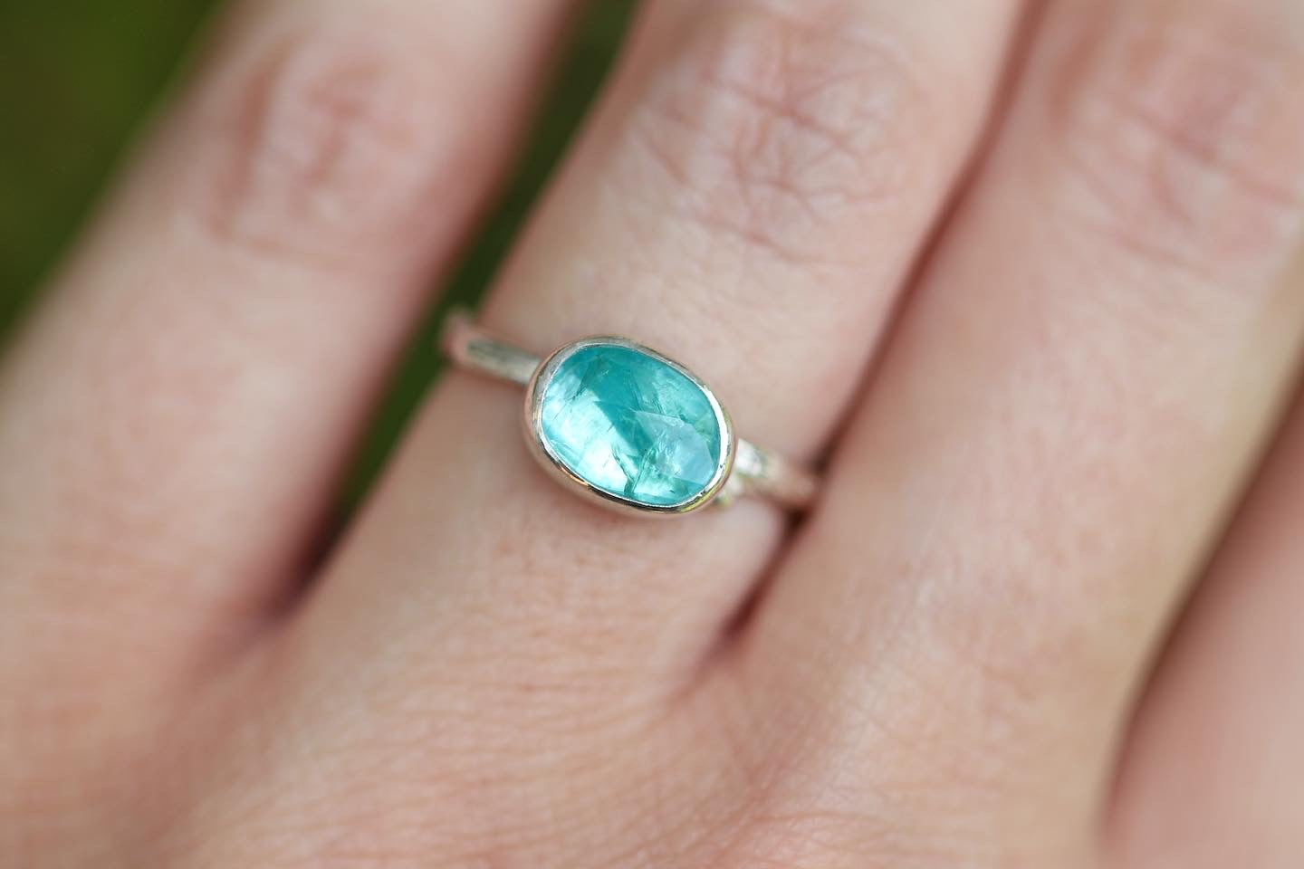 Sterling silver rose cut apatite ring US size 5.75