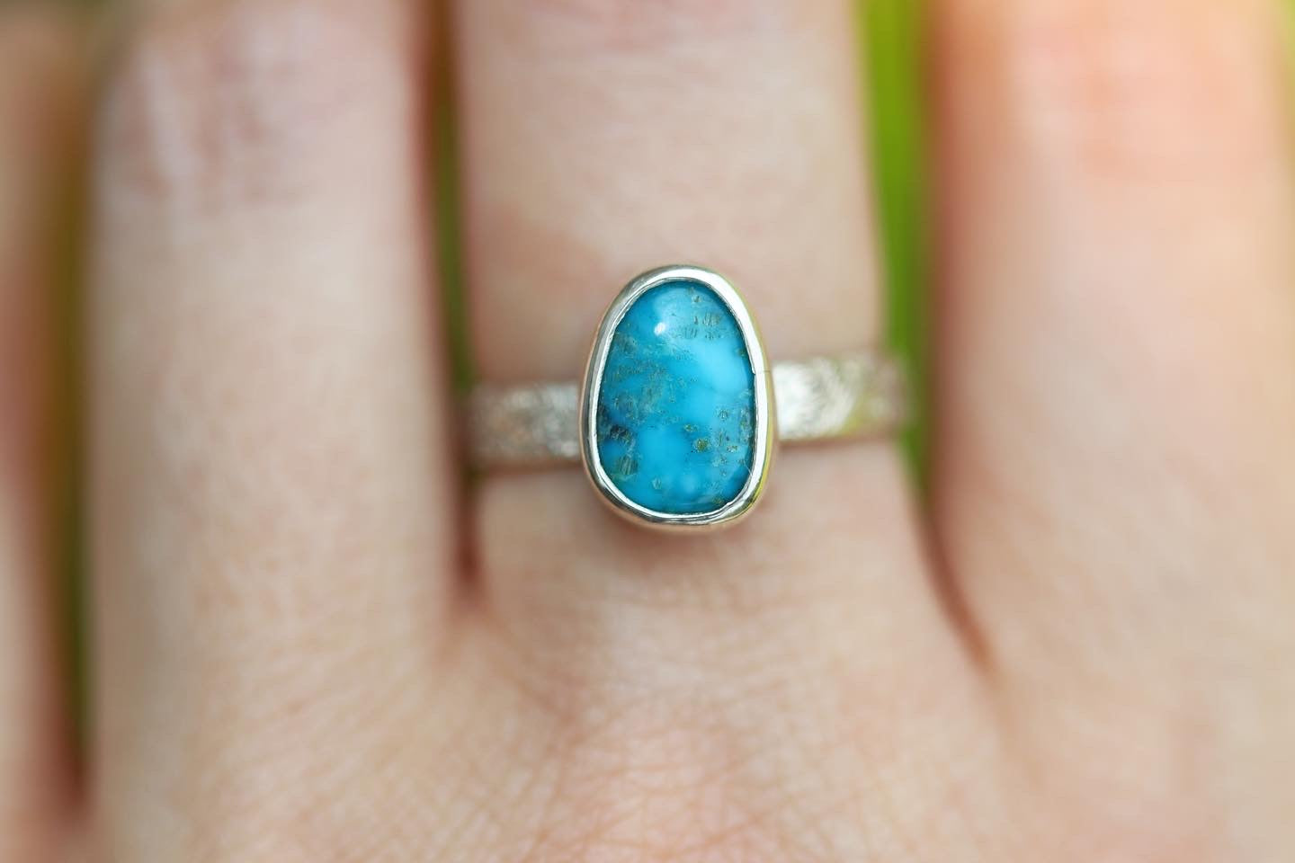 Sterling silver natural morenci turquoise ring US size 7