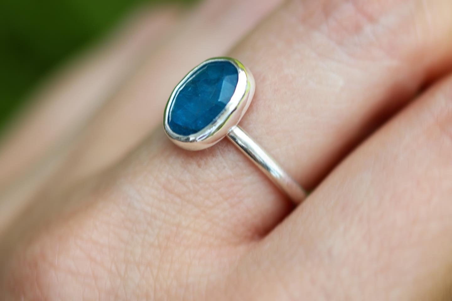 Sterling silver rose cut blue apatite ring US size 7.5