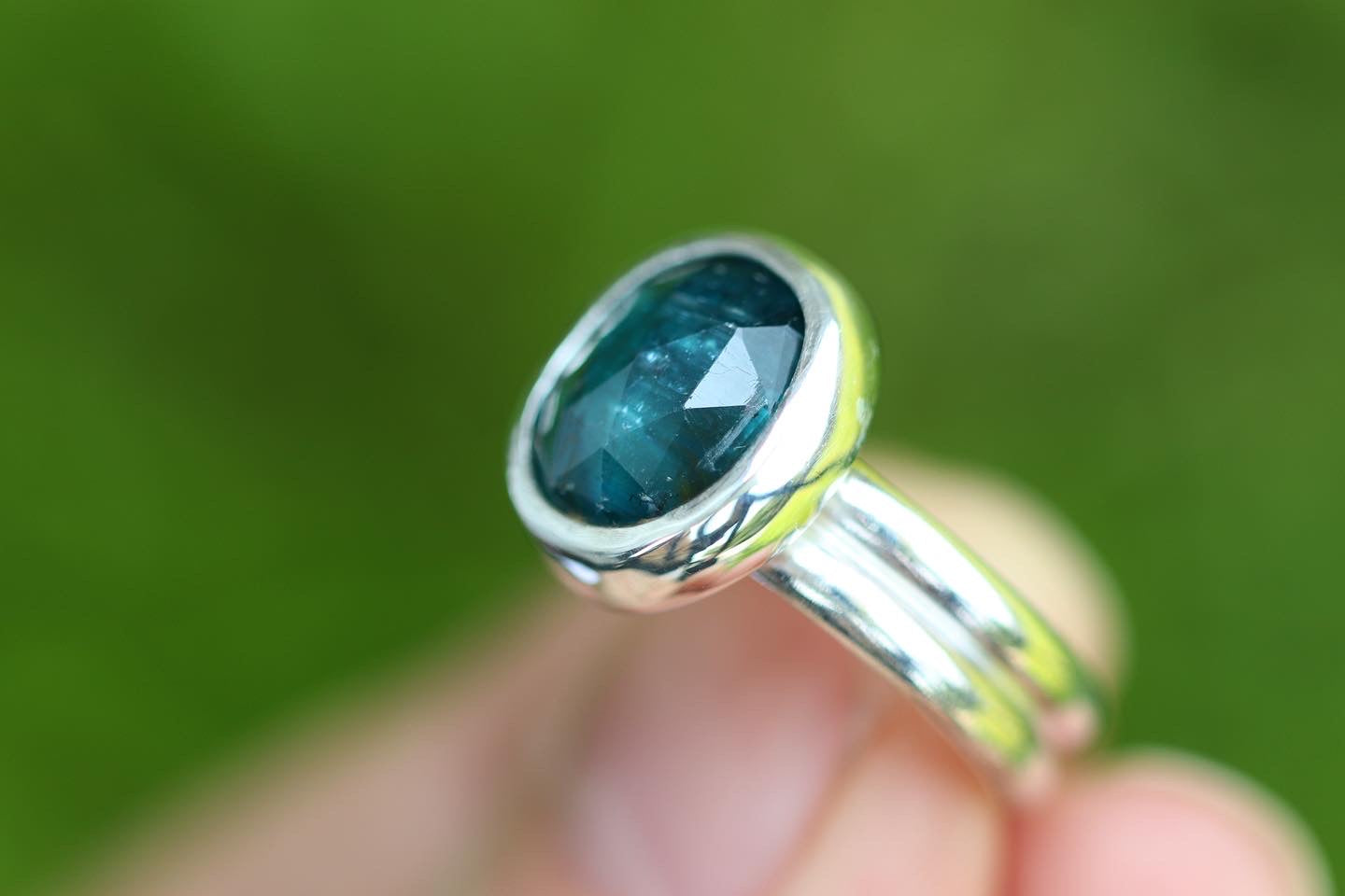 Sterling silver rose cut blue kyanite ring US size 6.75