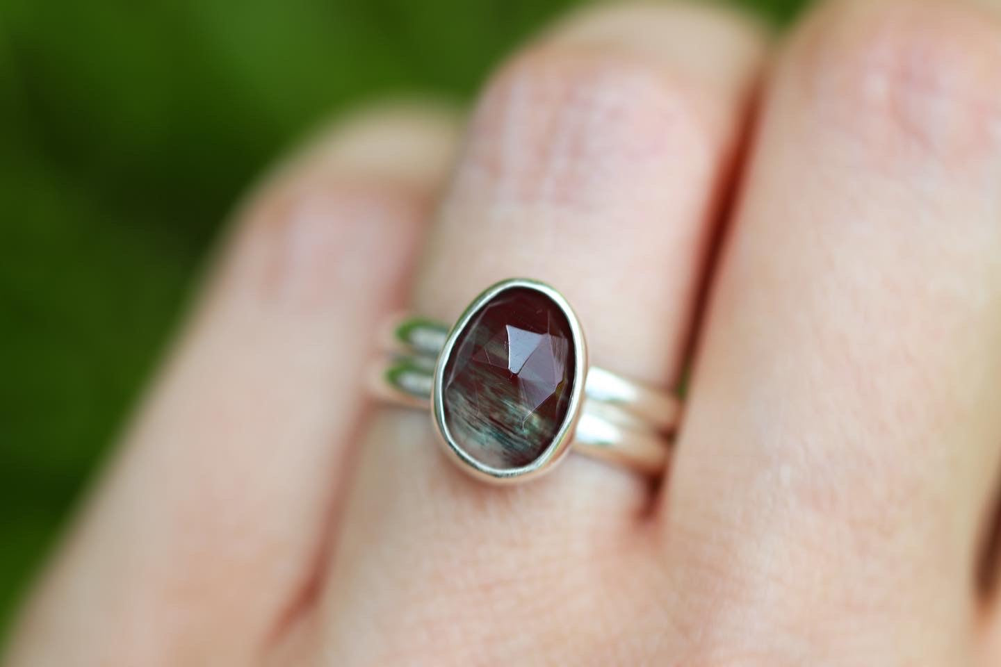 Sterling silver rose cut andesine ring US size 6