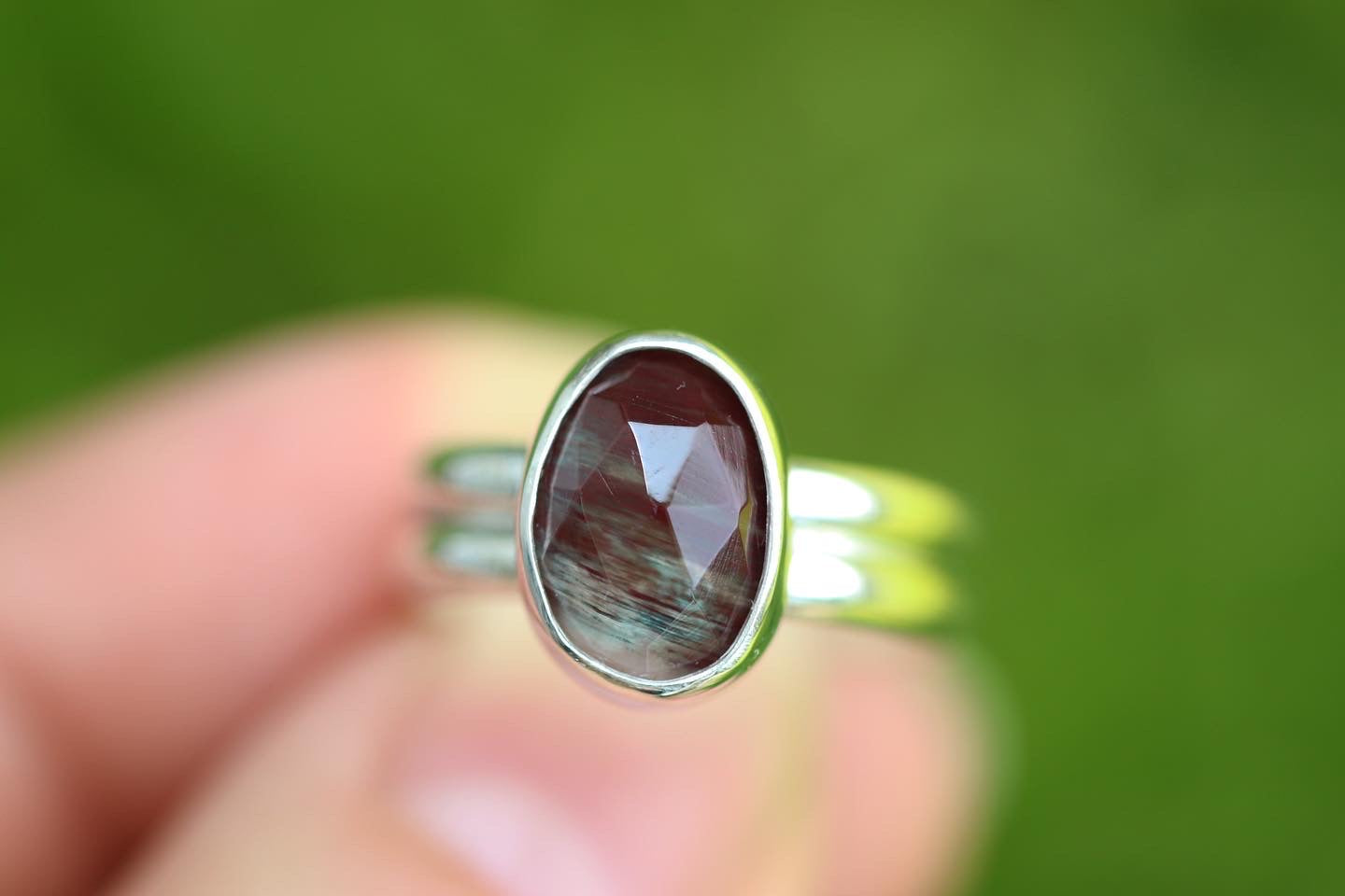 Sterling silver rose cut andesine ring US size 6