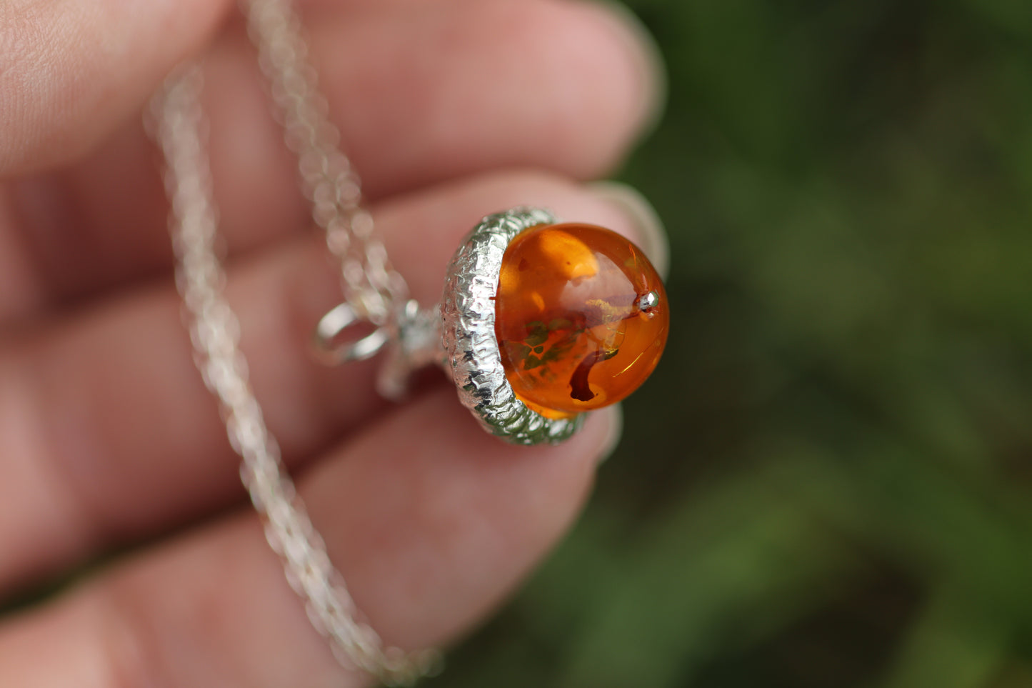 Sterling silver Baltic amber acorn necklace