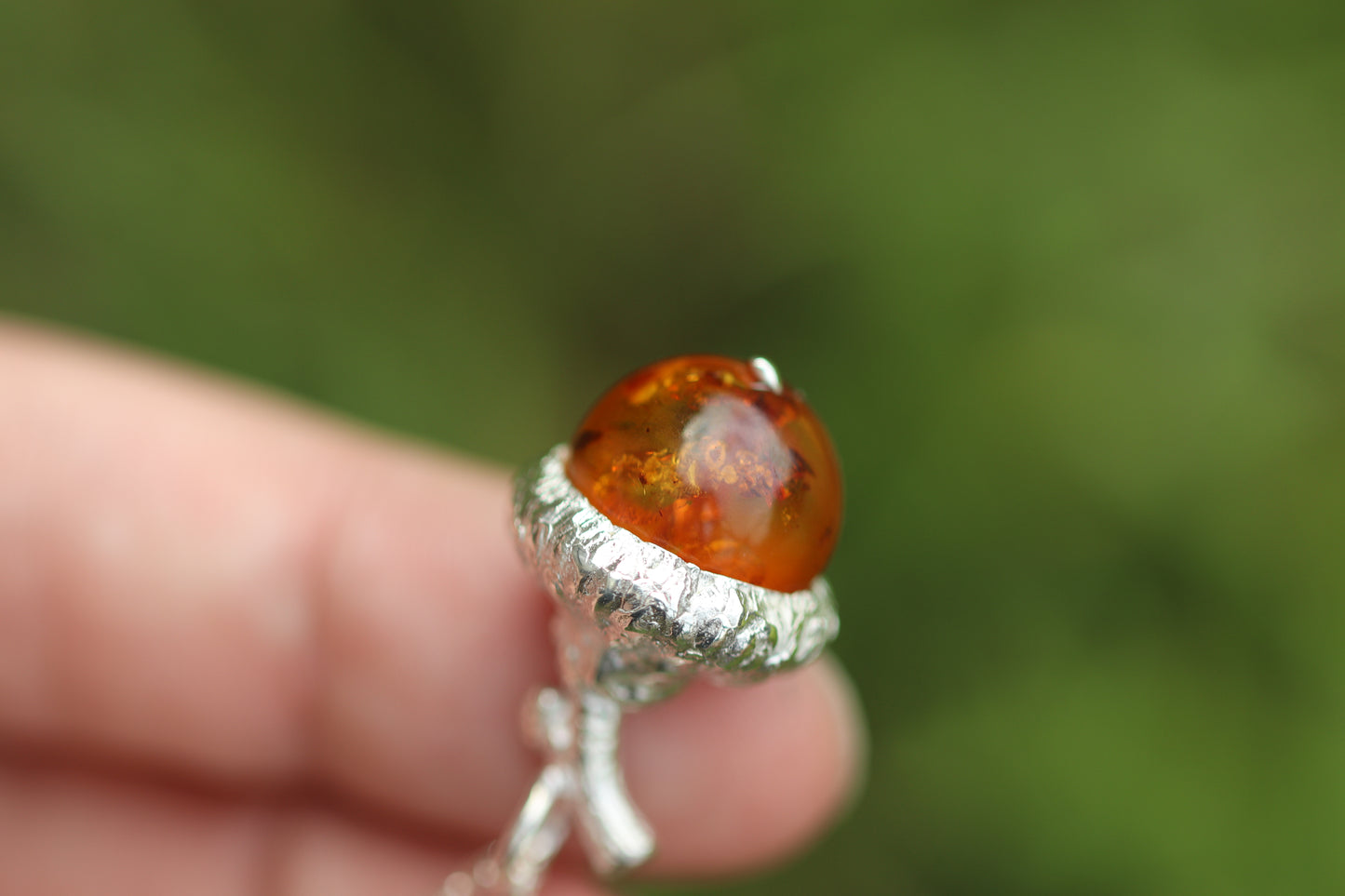 Sterling silver Baltic amber acorn necklace