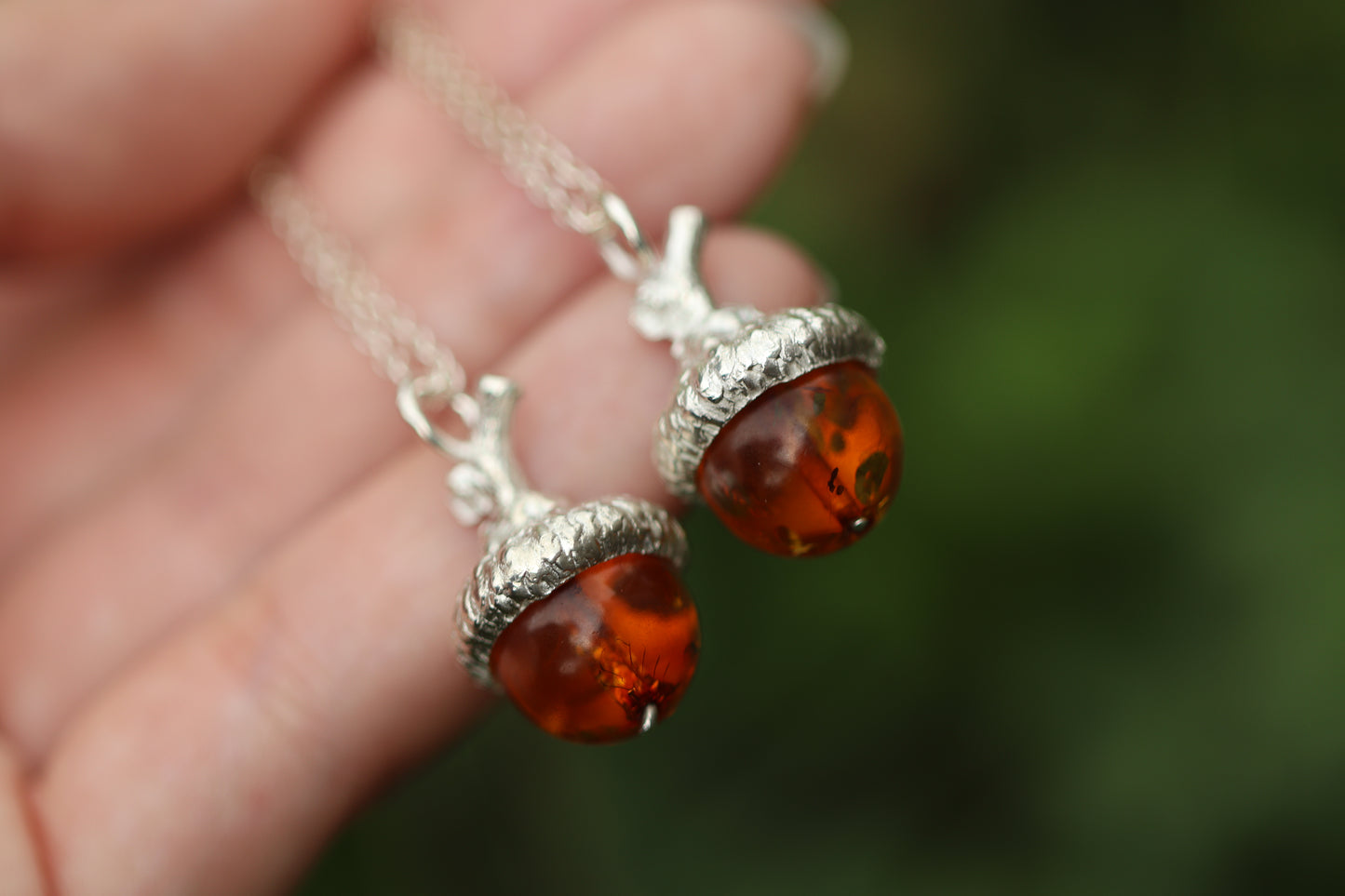 Sterling silver Baltic amber acorn necklace