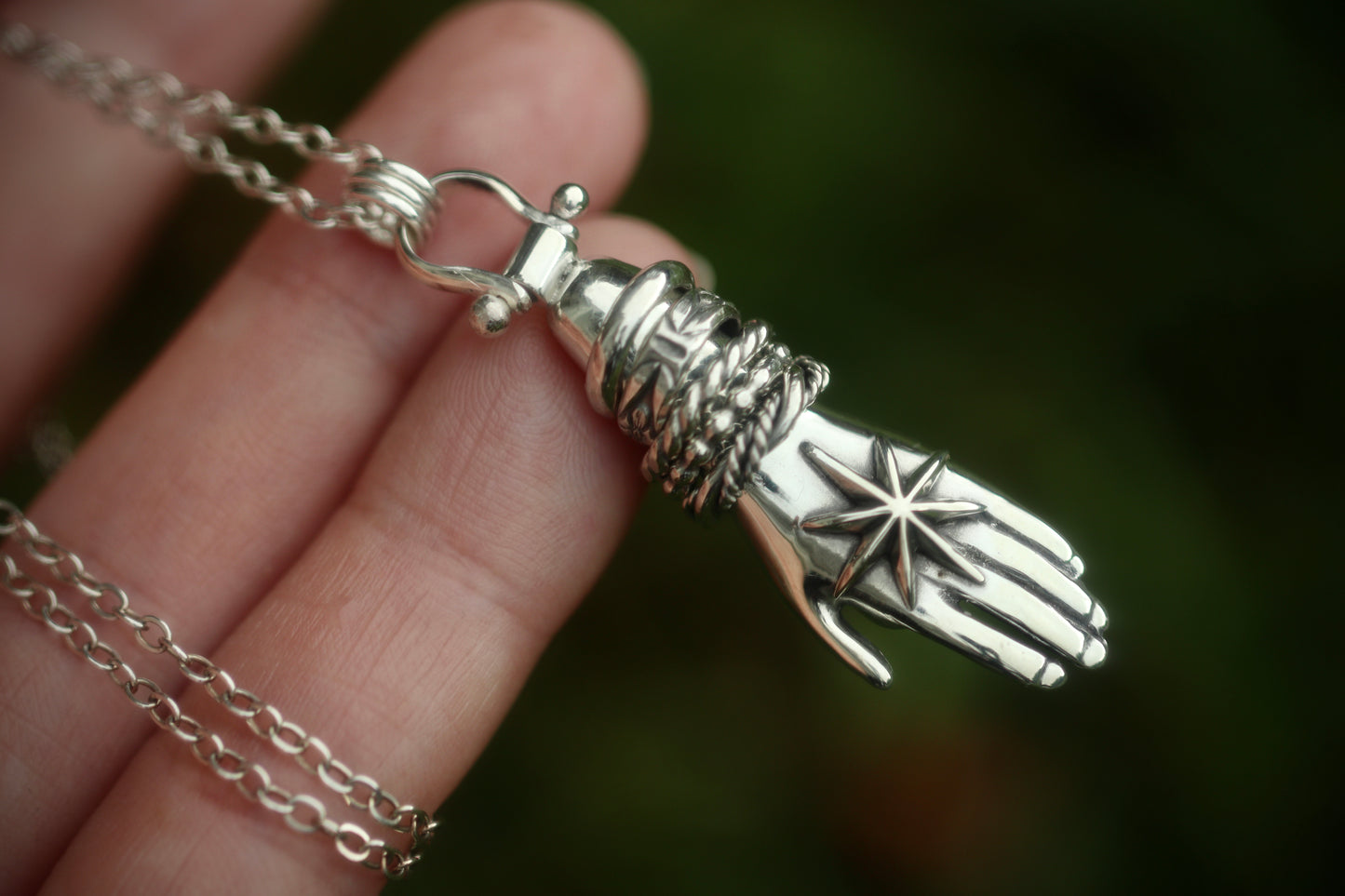 Sterling silver moonstone boho hand necklace