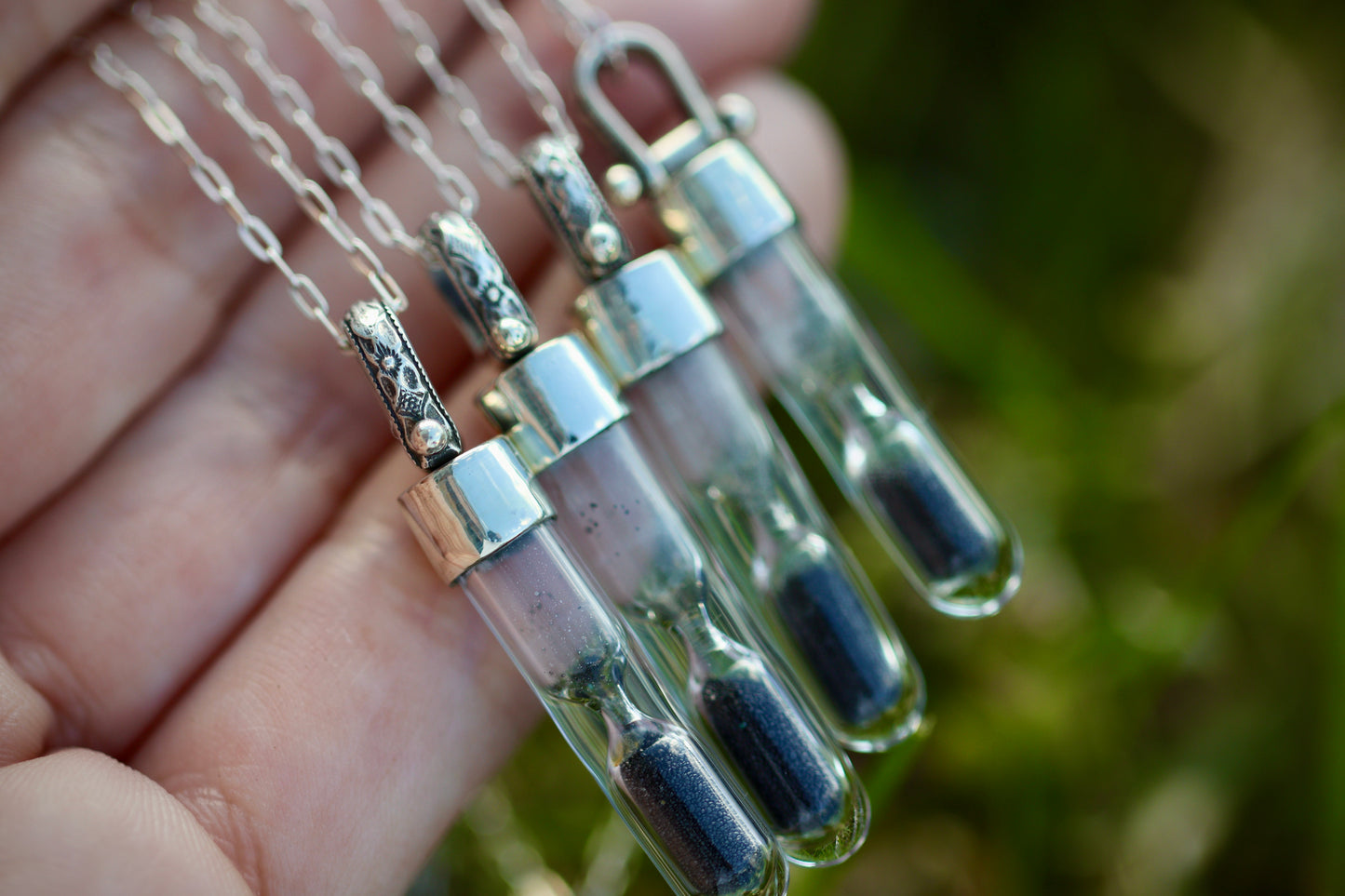 Sterling silver mini working hourglass necklace