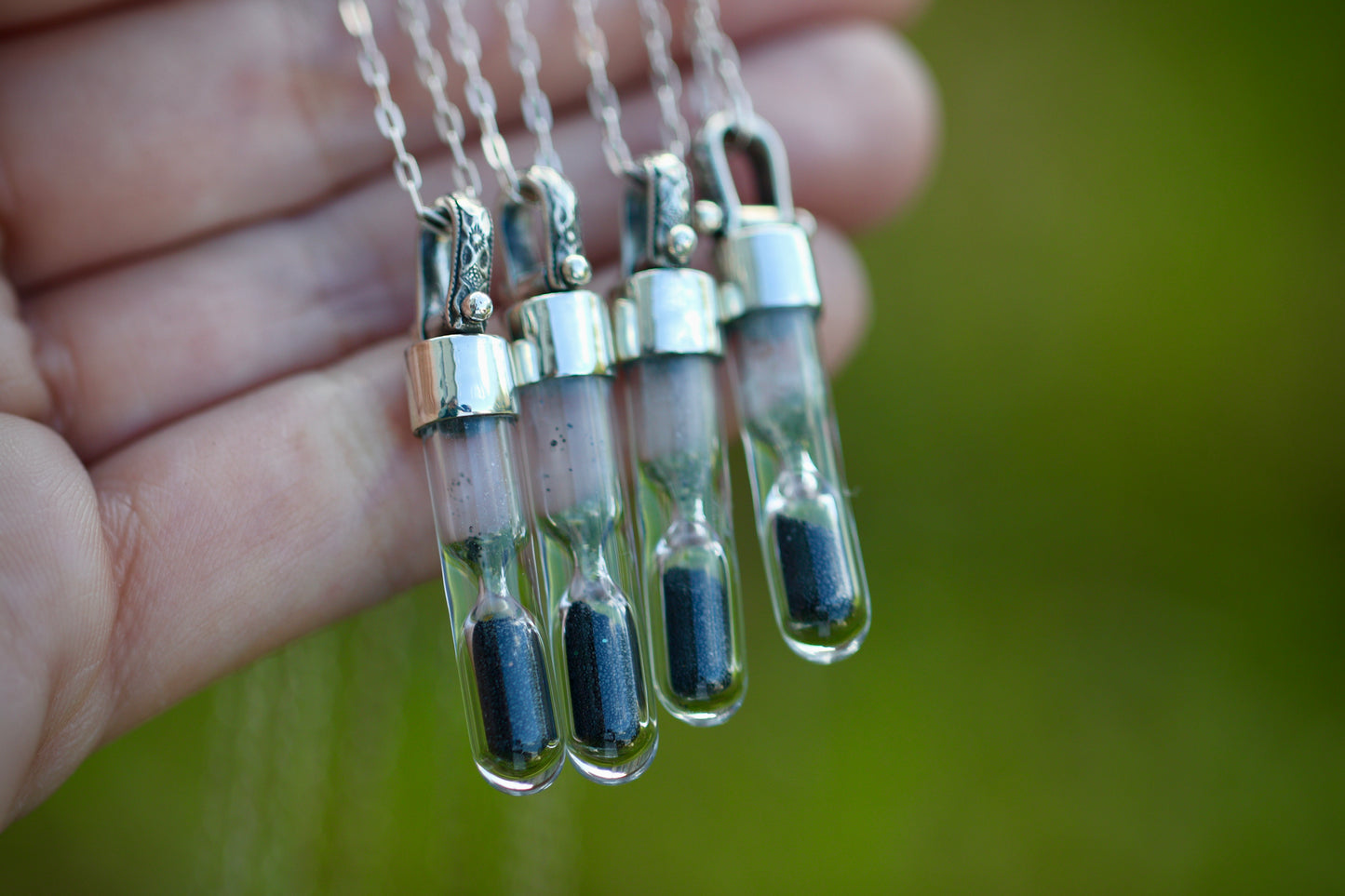 Sterling silver mini working hourglass necklace