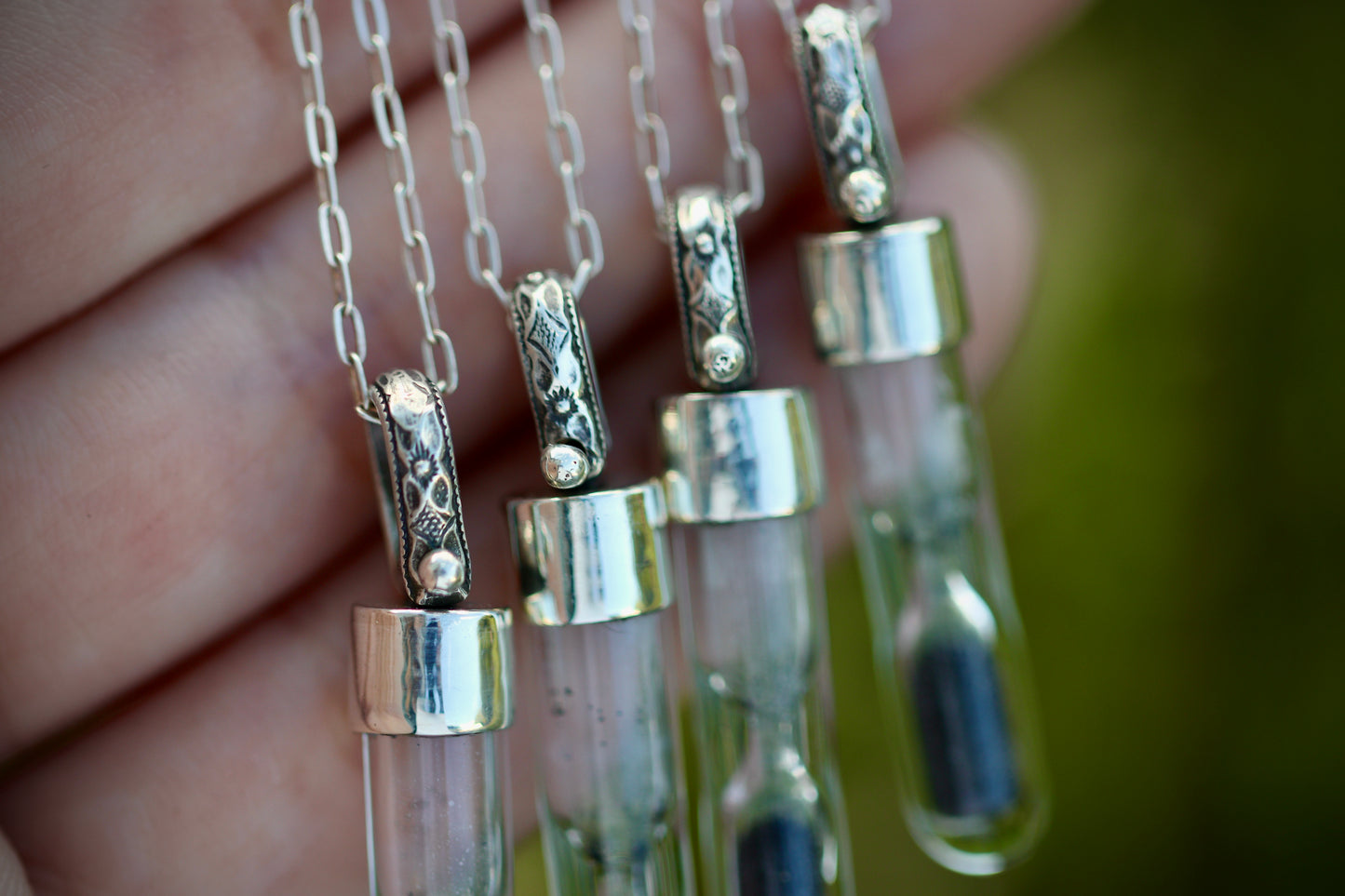 Sterling silver mini working hourglass necklace