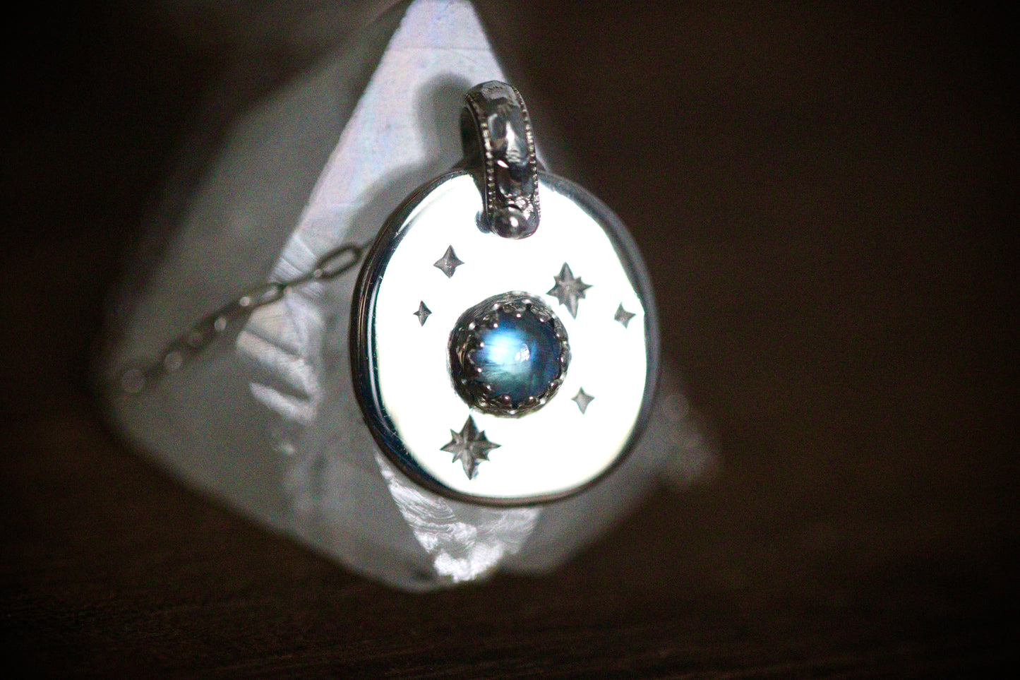 Sterling silver starry night medallion necklace