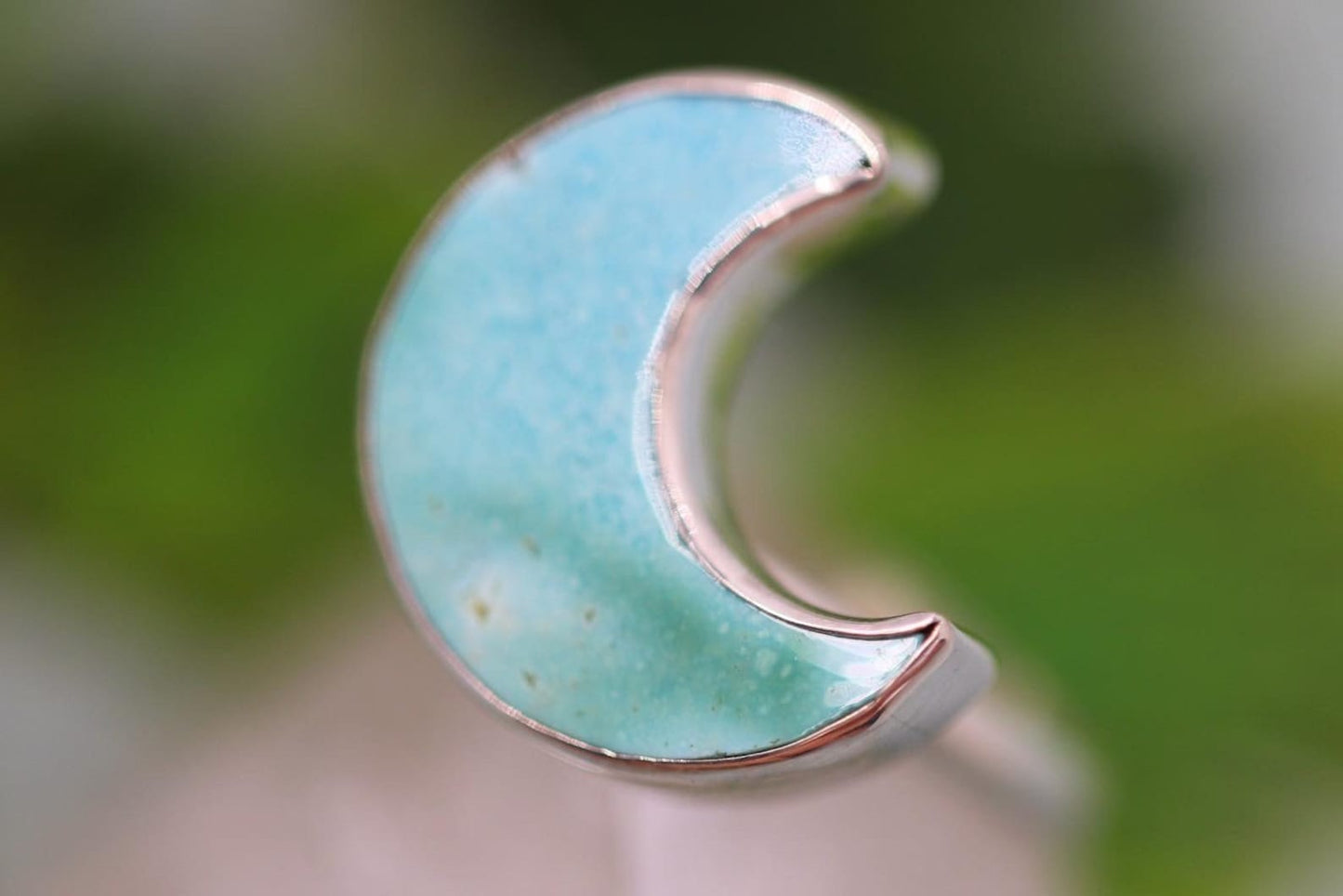 Natural Blue gem turquoise moon ring US size 7.5
