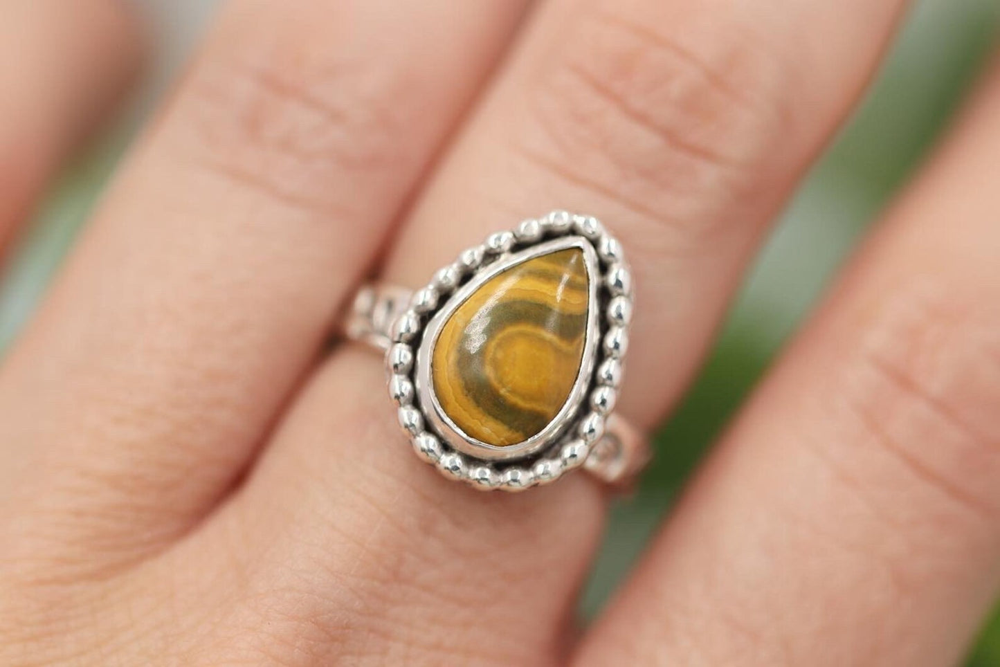 Sterling silver leafy vine ocean jasper ring US size 6.25