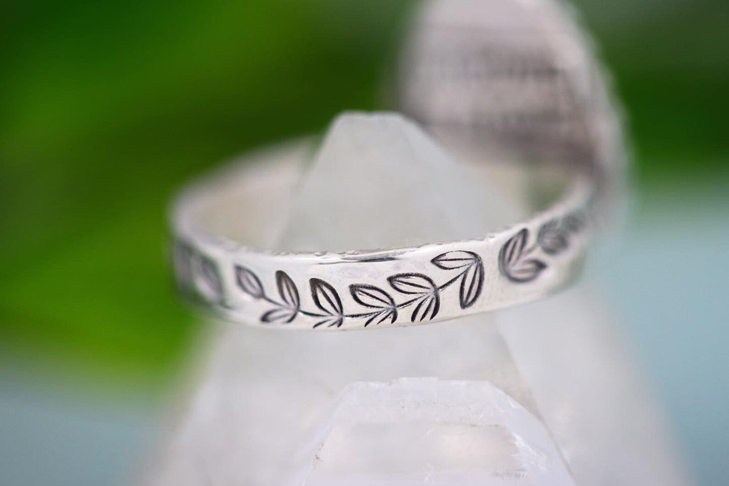 Sterling silver leafy vine ocean jasper ring US size 7