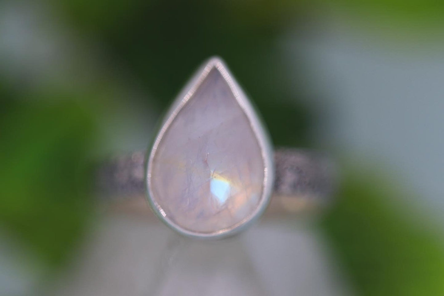 Sterling silver faceted rainbow moonstone ring US size 6.5