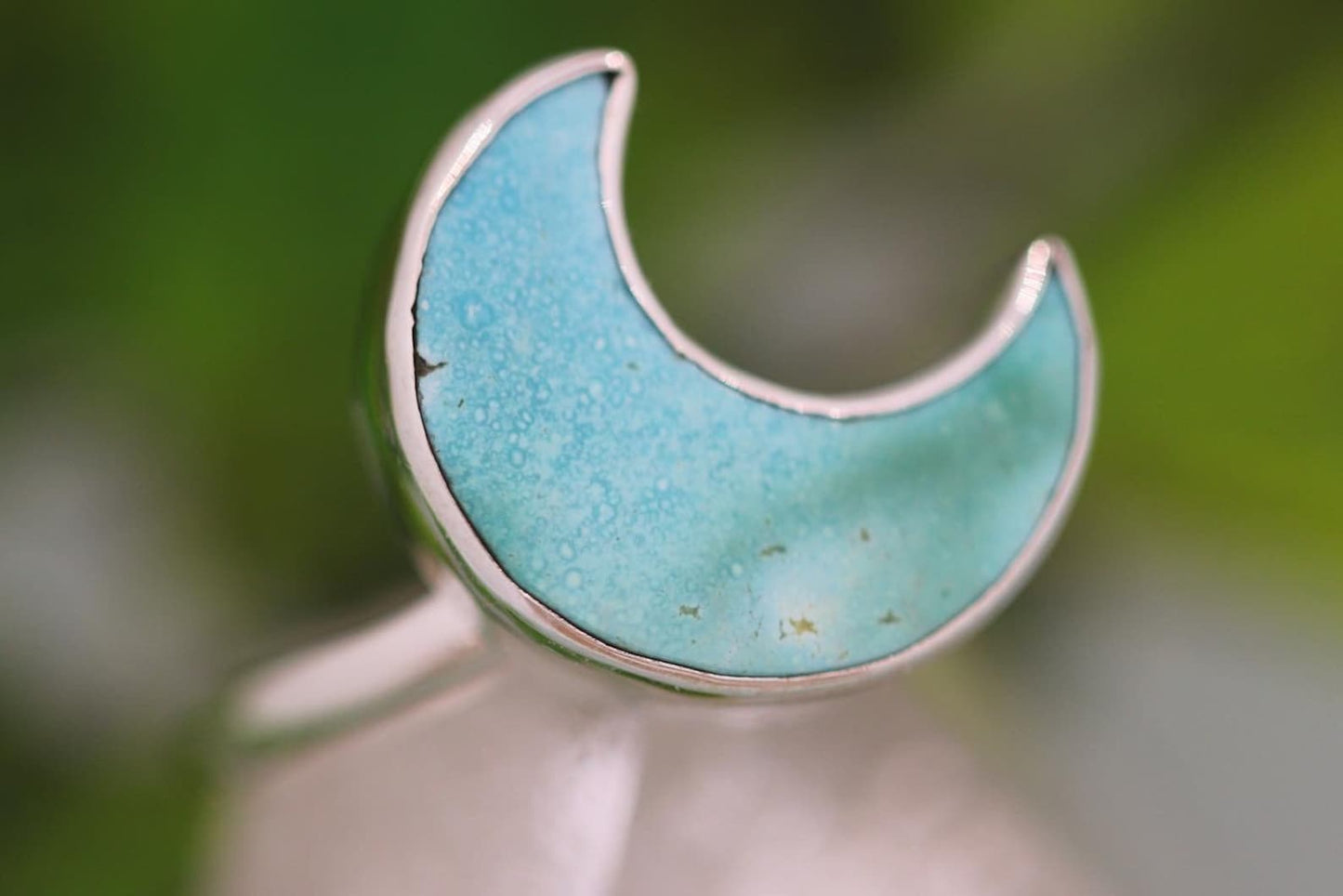 Natural Blue gem turquoise moon ring US size 7.5