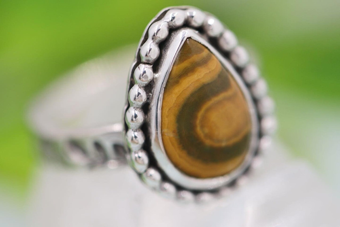 Sterling silver leafy vine ocean jasper ring US size 6.25