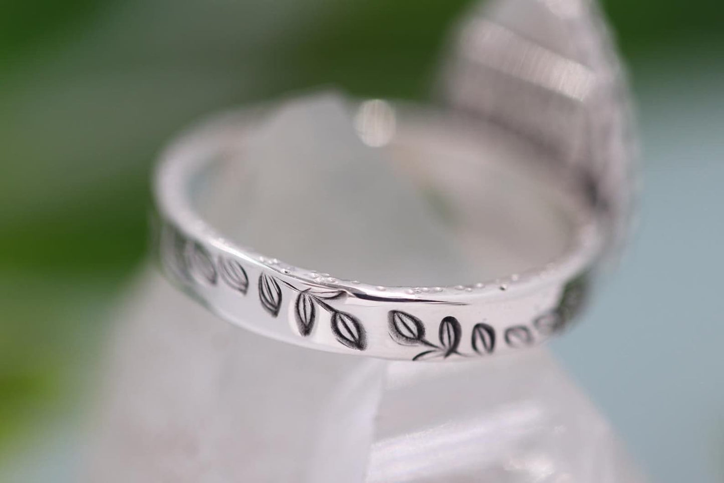 Sterling silver leafy vine ocean jasper ring US size 8.25