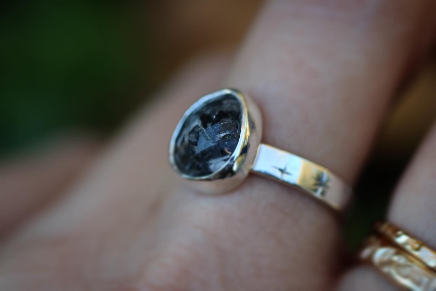 Sterling silver starry night herkimer diamond ring US 7.5