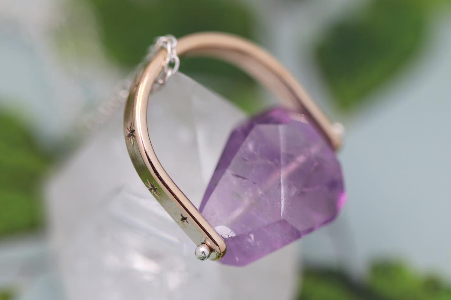 Brass and sterling silver starry night pinned amethyst necklace 13