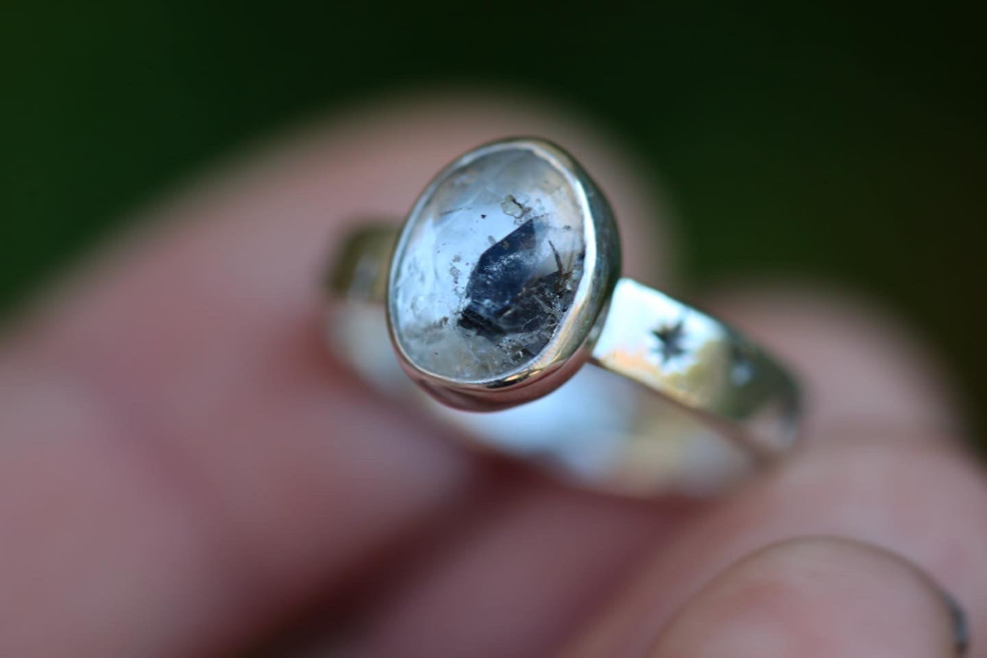 Sterling silver starry night herkimer diamond ring US 6