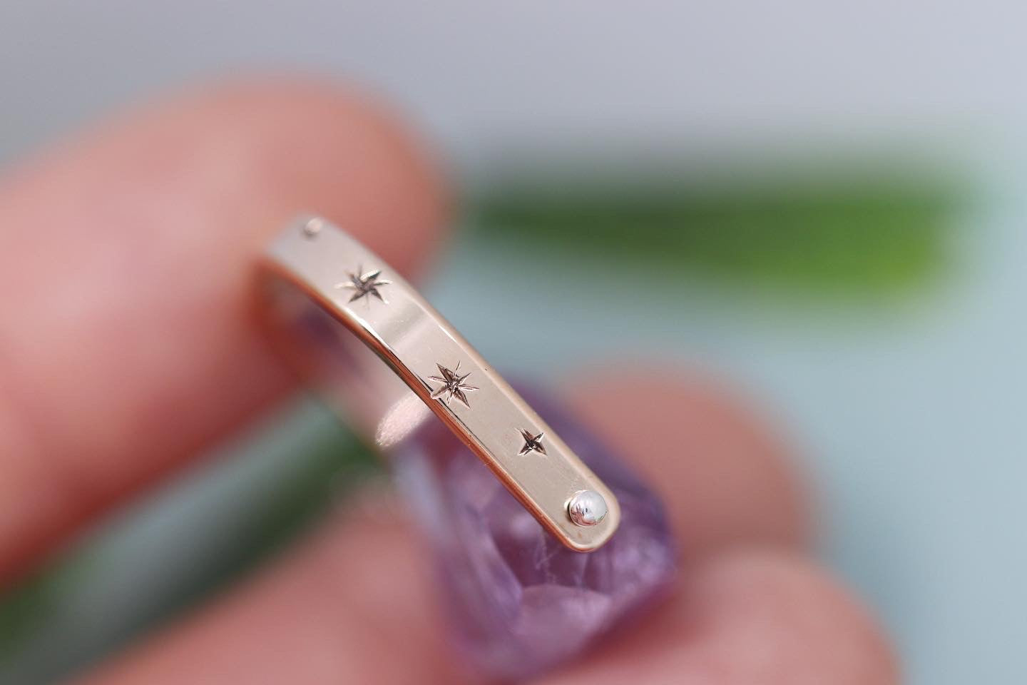 Brass and sterling silver starry night pinned amethyst necklace 14