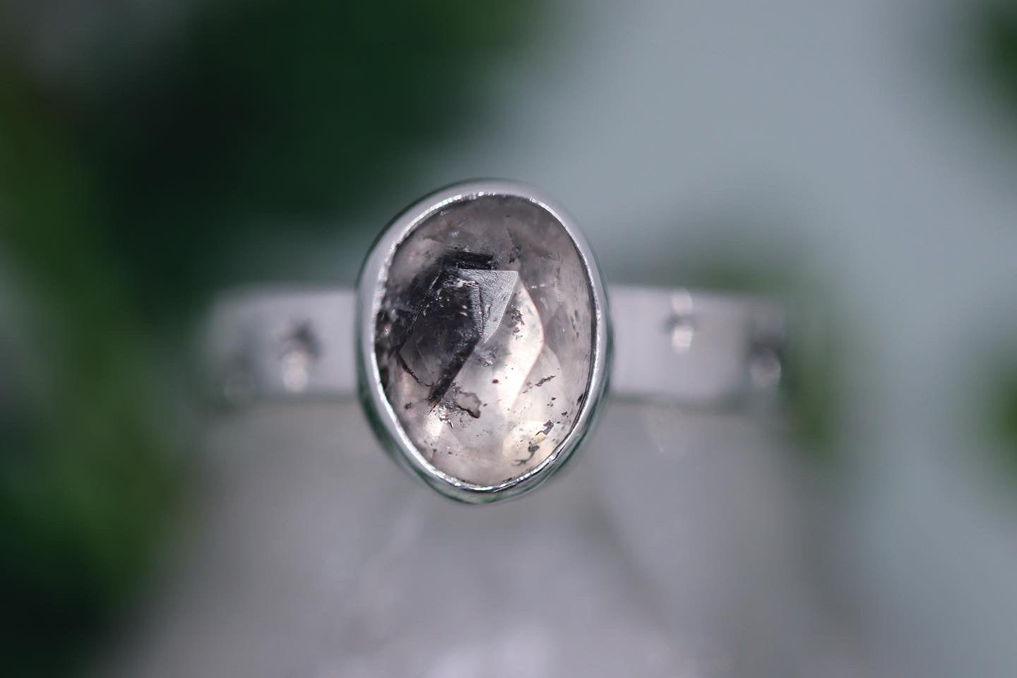 Sterling silver starry night herkimer diamond ring US 6