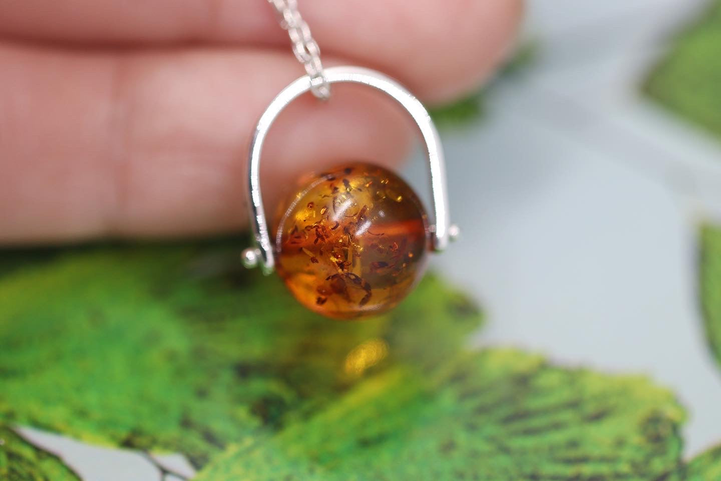Sterling silver starry night pinned baltic amber necklace 2