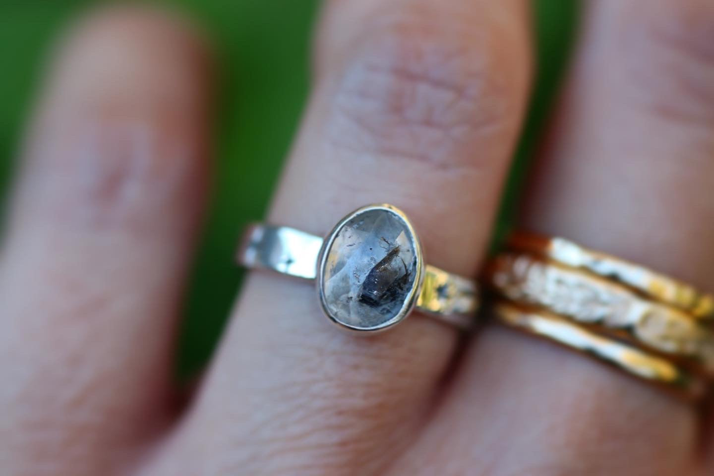 Sterling silver starry night herkimer diamond ring US 6