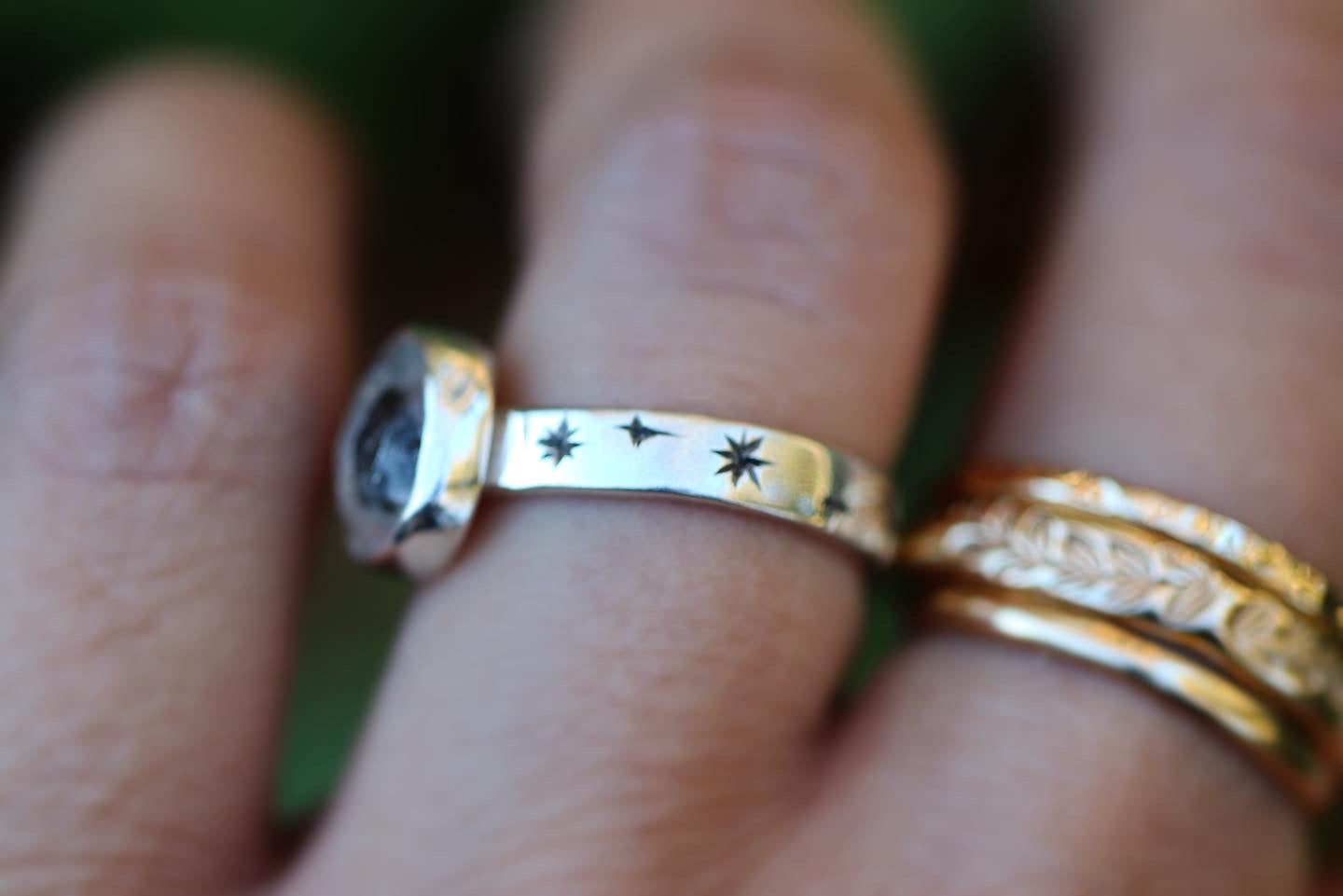 Sterling silver starry night herkimer diamond ring US 6