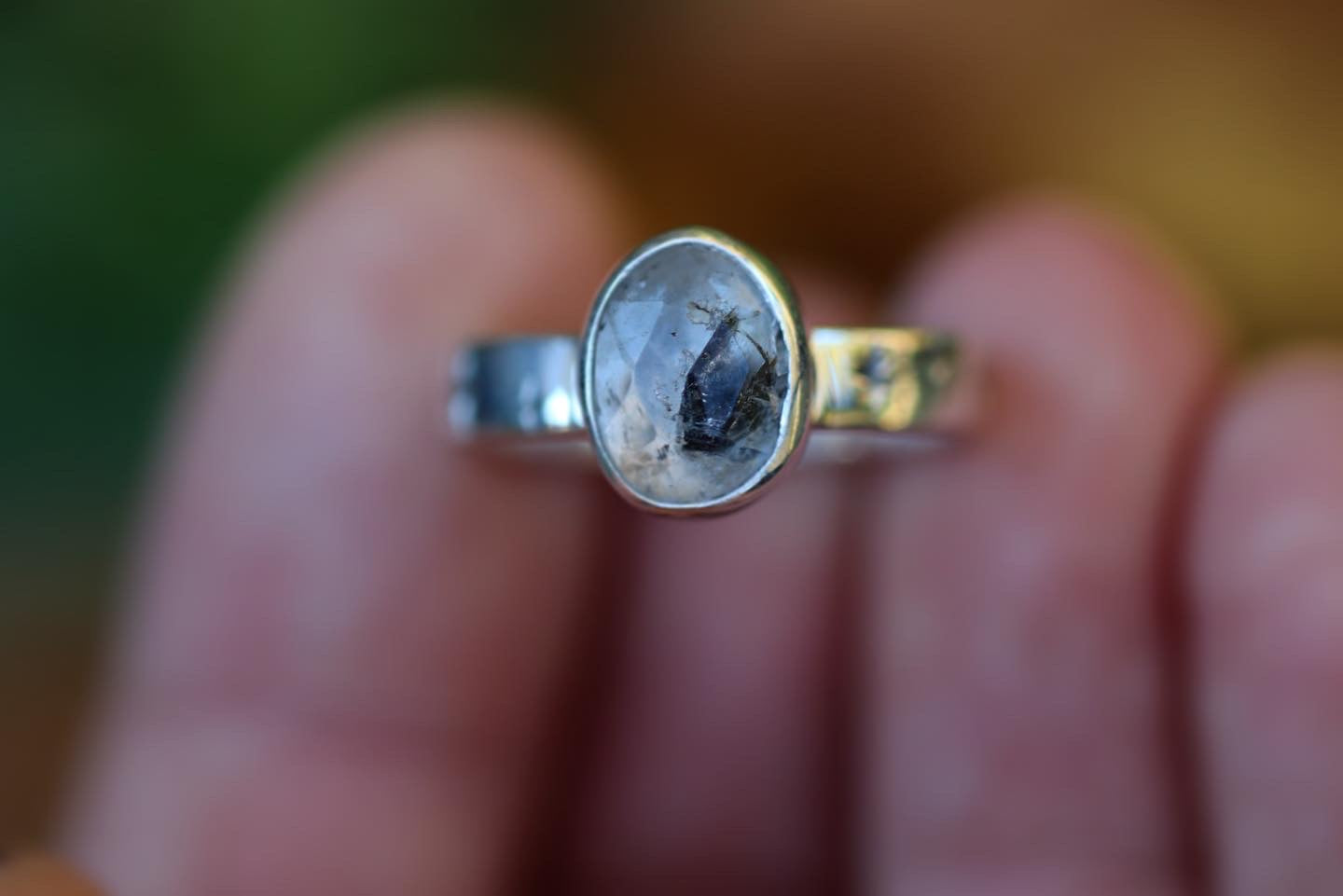 Sterling silver starry night herkimer diamond ring US 6