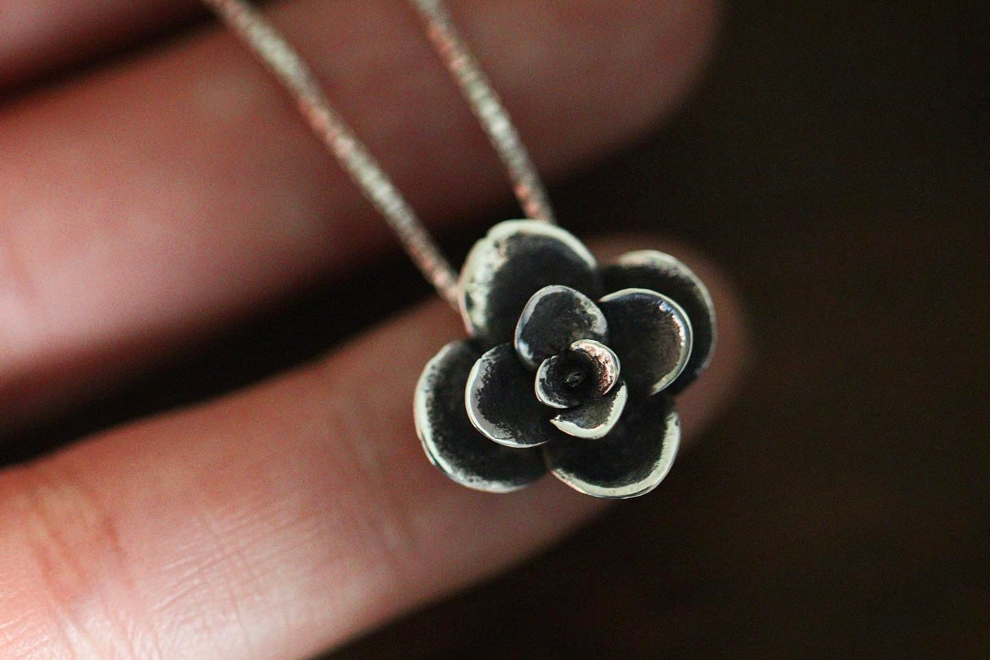 Sterling silver succulent necklace