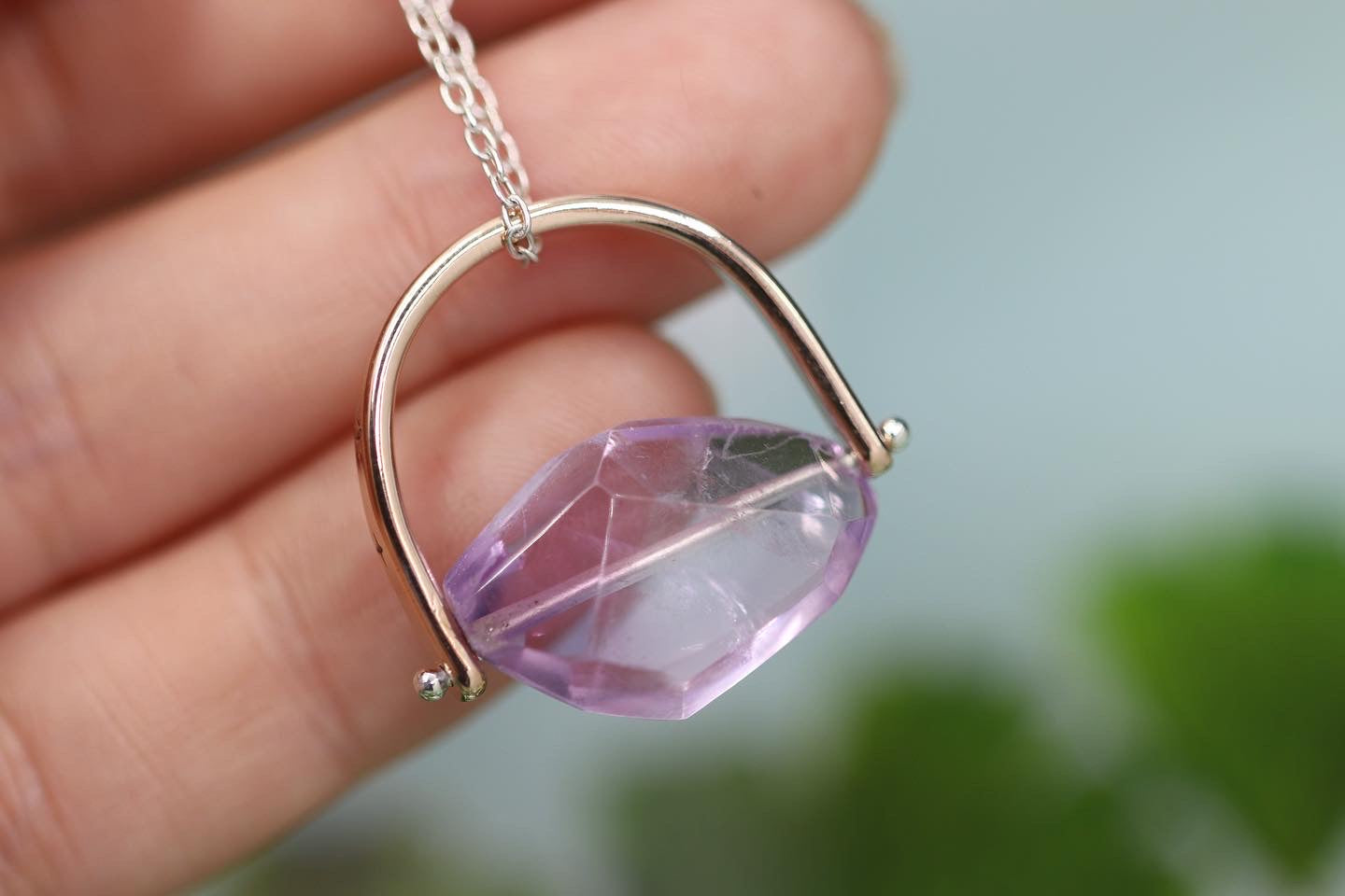 Brass and sterling silver starry night pinned amethyst necklace 9