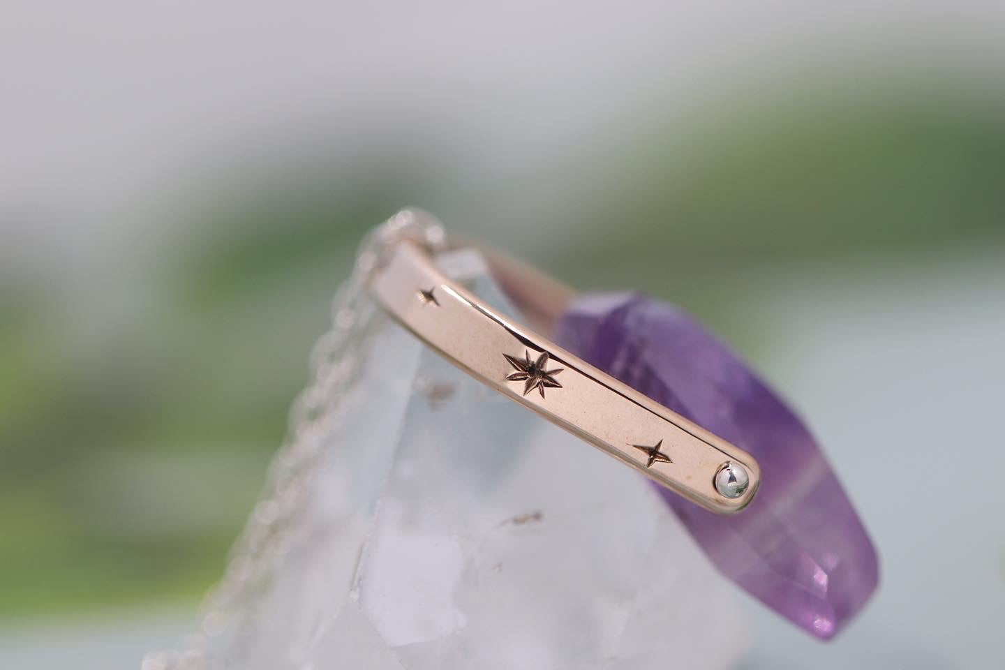 Brass and sterling silver starry night pinned amethyst necklace 10