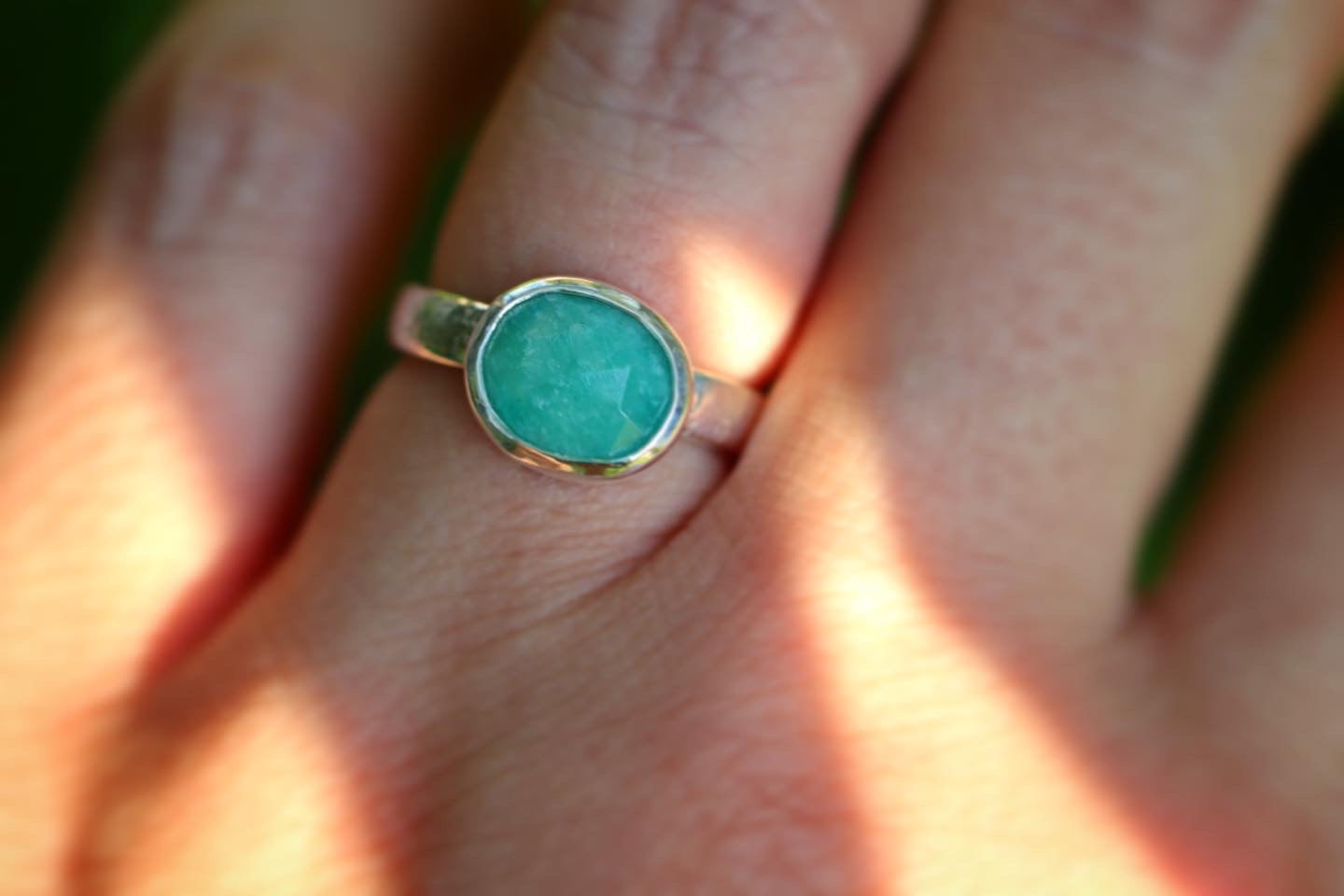 Sterling silver rose cut amazonite ring US 4.75