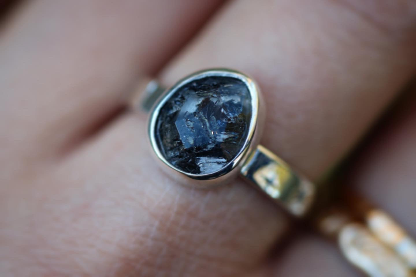 Sterling silver starry night herkimer diamond ring US 7.5