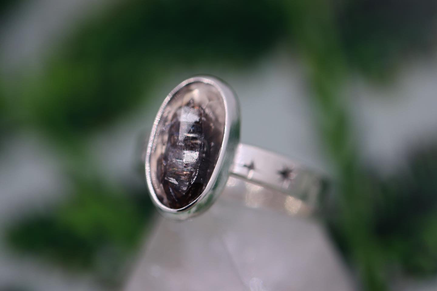 Sterling silver starry night herkimer diamond ring US 6.5