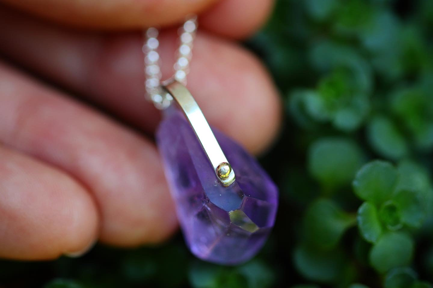 Pinned sterling silver succulent amethyst necklace