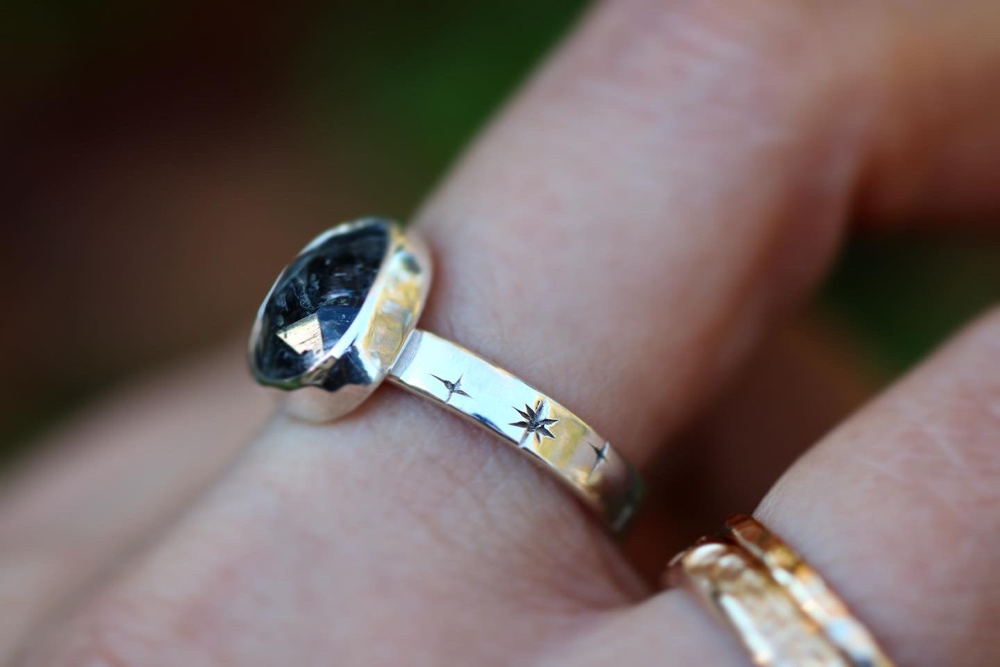 Sterling silver starry night herkimer diamond ring US 7.5
