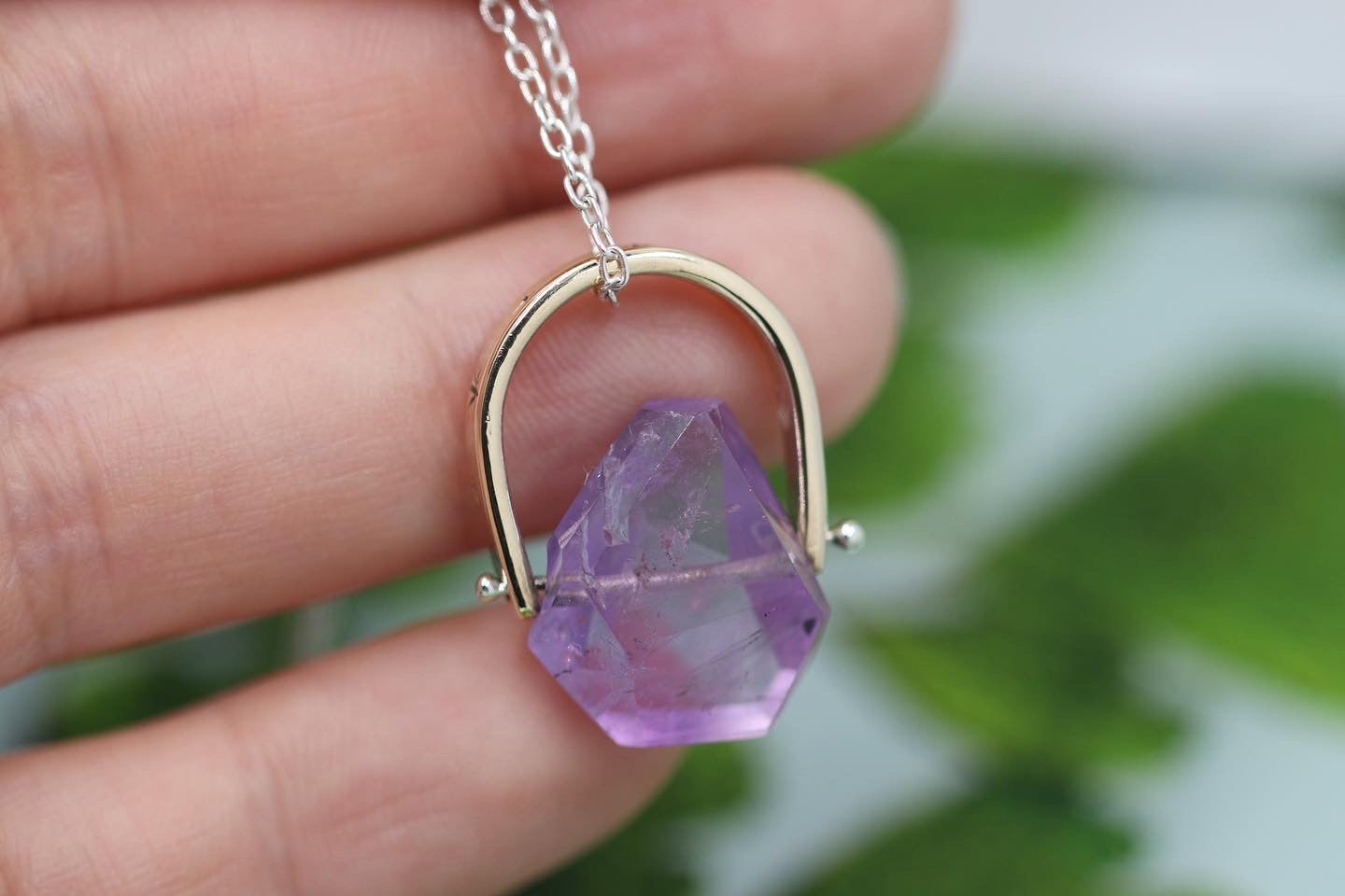 Brass and sterling silver starry night pinned amethyst necklace 11