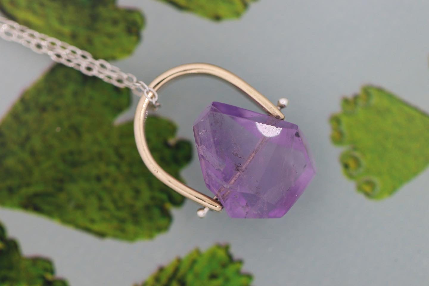 Brass and sterling silver starry night pinned amethyst necklace 11