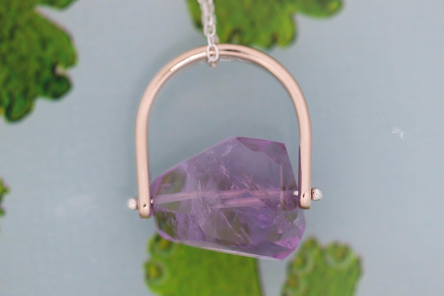 Brass and sterling silver starry night pinned amethyst necklace 13