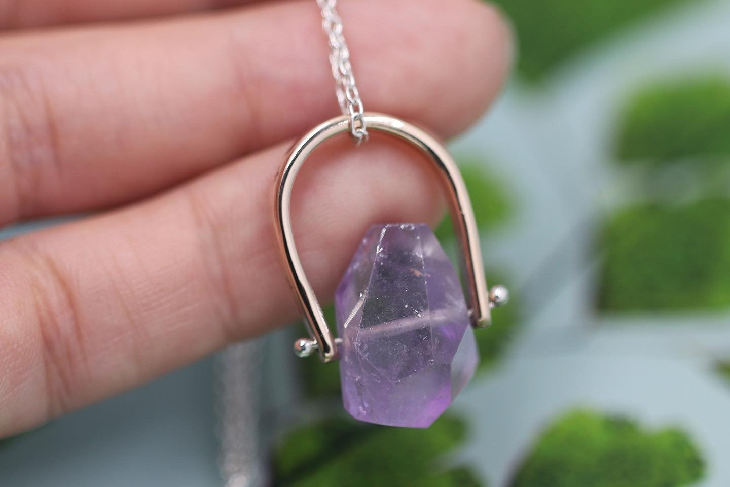 Brass and sterling silver starry night pinned amethyst necklace 12