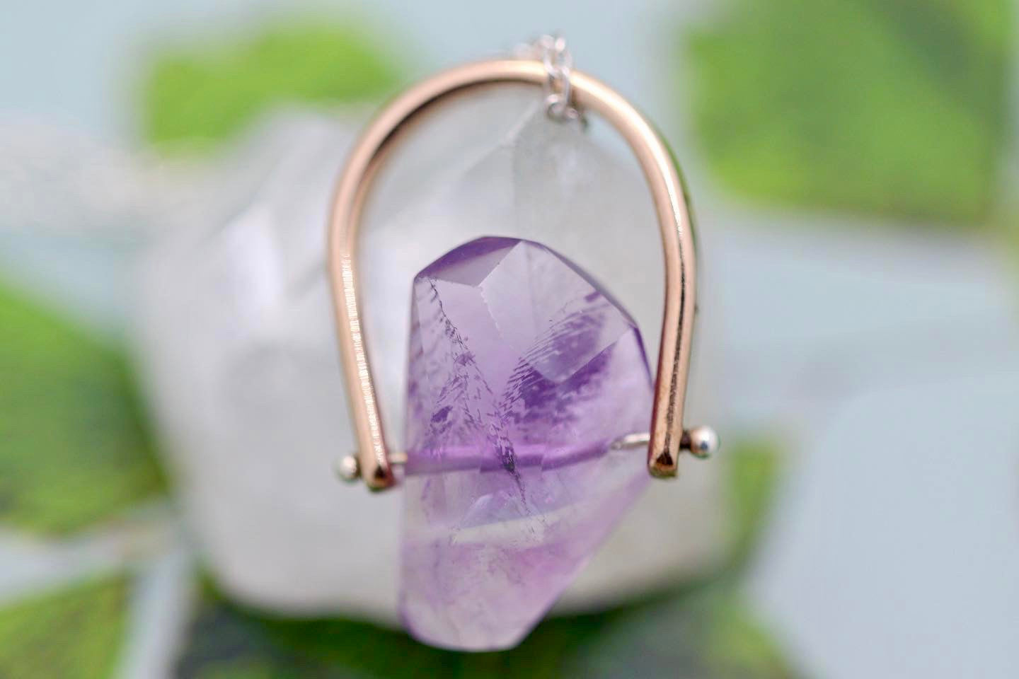 Brass and sterling silver starry night pinned amethyst necklace 10